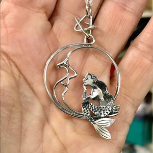 Sterling silver moon with mermaid